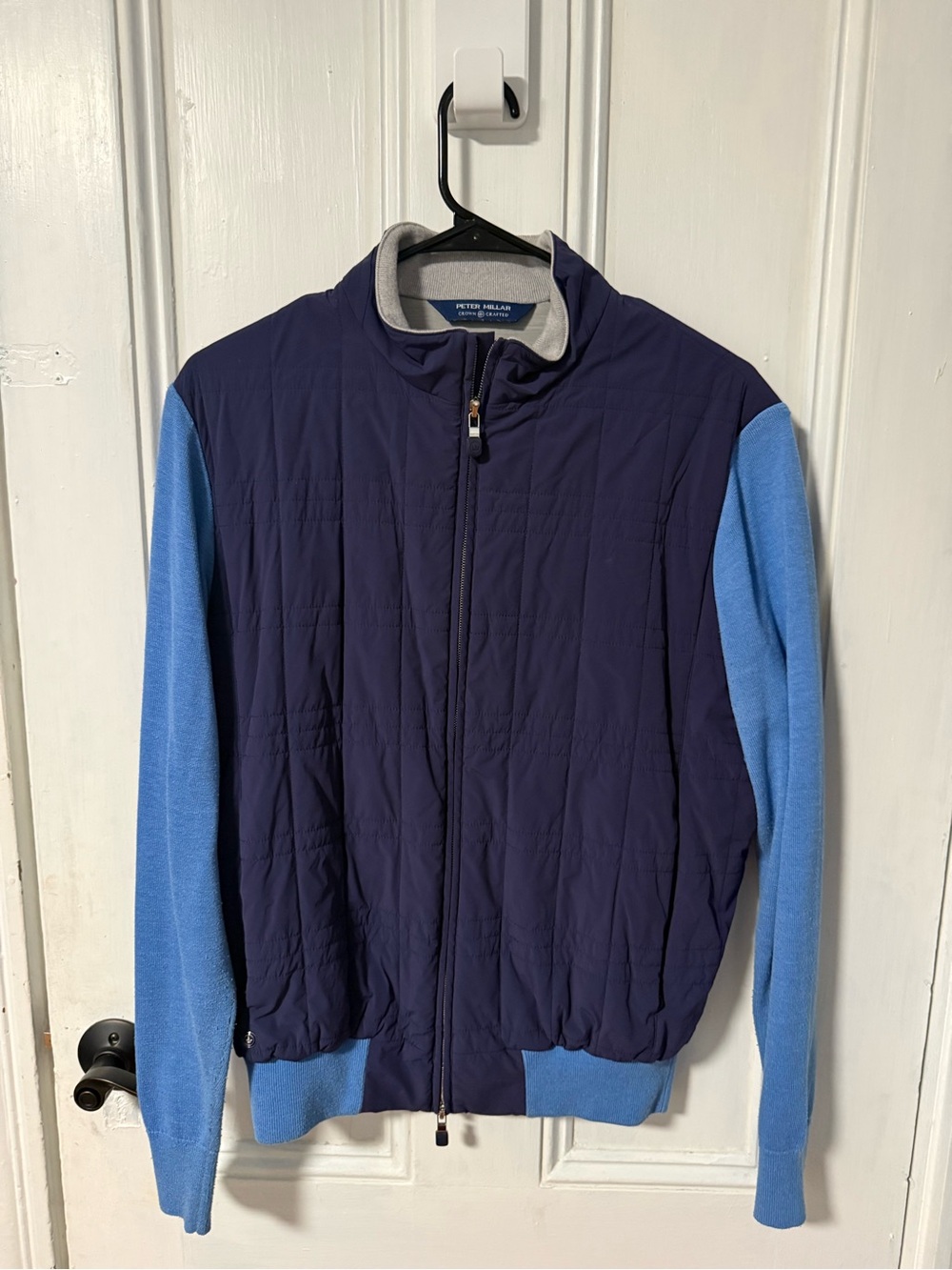 Peter Millar Navy Body with Light Blue Sleeves Quilted Zip Jacket M